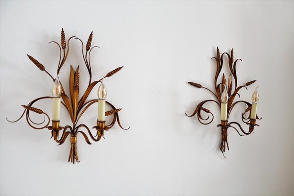 Italian Gilt Tole Wall Sconces with Wheat Sheaf, 1950s, Set of 5-VNE-966139