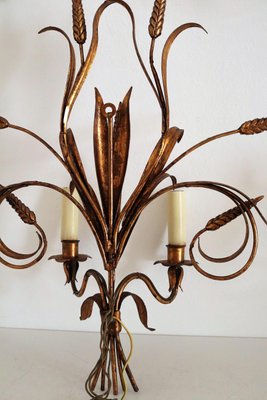 Italian Gilt Tole Wall Sconces with Wheat Sheaf, 1950s, Set of 5-VNE-966139