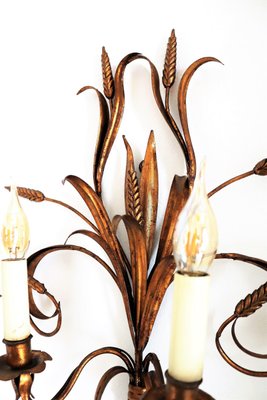 Italian Gilt Tole Wall Sconces with Wheat Sheaf, 1950s, Set of 5-VNE-966139