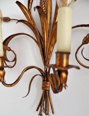 Italian Gilt Tole Wall Sconces with Wheat Sheaf, 1950s, Set of 5-VNE-966139