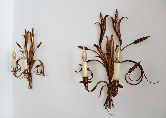 Italian Gilt Tole Wall Sconces with Wheat Sheaf, 1950s, Set of 5-VNE-966139