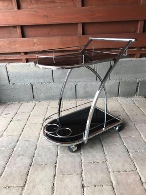 Italian Glass and Chrome Trolley, 1970s-OXJ-850442