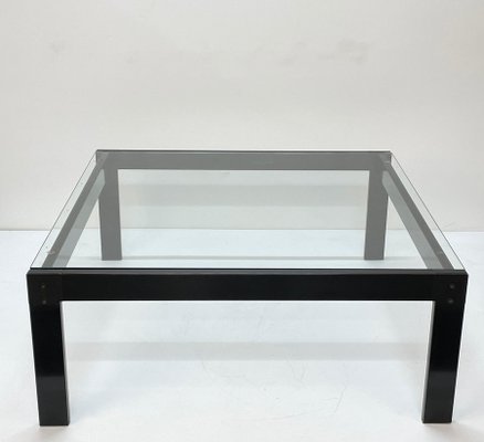 Italian Glass and Enamelled Black Metal Coffee Table by Gae Aulenti for Zanotta, 1970s-JDR-1125425