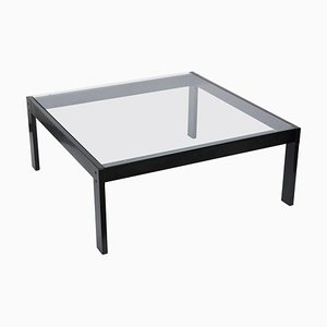 Italian Glass and Enamelled Black Metal Coffee Table by Gae Aulenti for Zanotta, 1970s-JDR-1125425