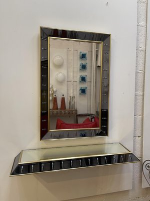 Italian Glass & Brass Mirror & Console Set from Cristal Art, 1960s, Set of 2-FUE-843547