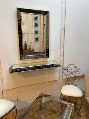 Italian Glass & Brass Mirror & Console Set from Cristal Art, 1960s, Set of 2-FUE-843547