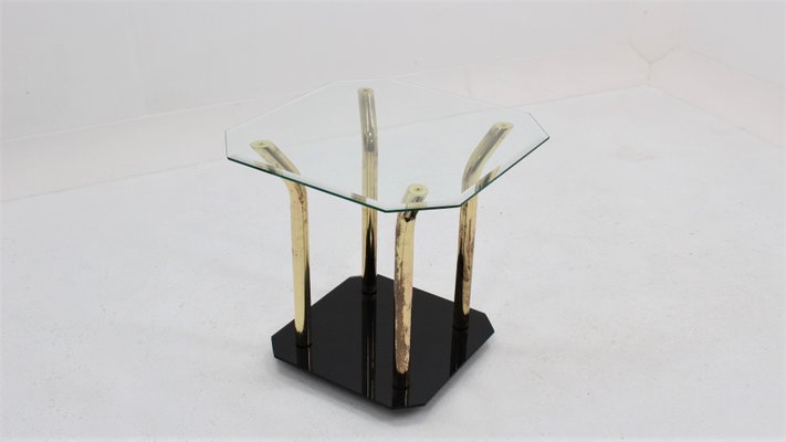 Italian Glass & Brass Side Table, 1970s-ZQ-862060