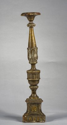 Italian Gold and Silver Lacquered Wooden Candlestick, Late 1700s-RAQ-1293818