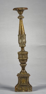 Italian Gold and Silver Lacquered Wooden Candlestick, Late 1700s-RAQ-1293818