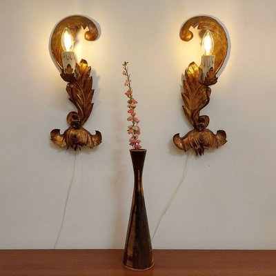 Italian Gold Leaf Sconces, 1950s, Set of 2-BVG-888515