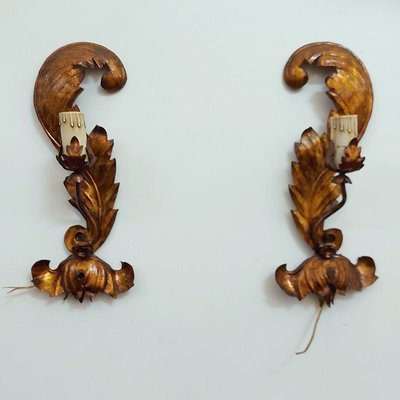 Italian Gold Leaf Sconces, 1950s, Set of 2-BVG-888515