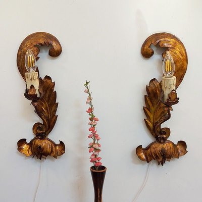 Italian Gold Leaf Sconces, 1950s, Set of 2-BVG-888515