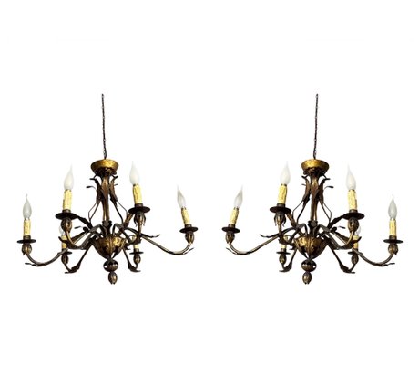 Italian Golden Chandeliers with 6 Candles, Set of 2-LA-1113379