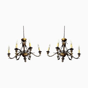 Italian Golden Chandeliers with 6 Candles, Set of 2-LA-1113379