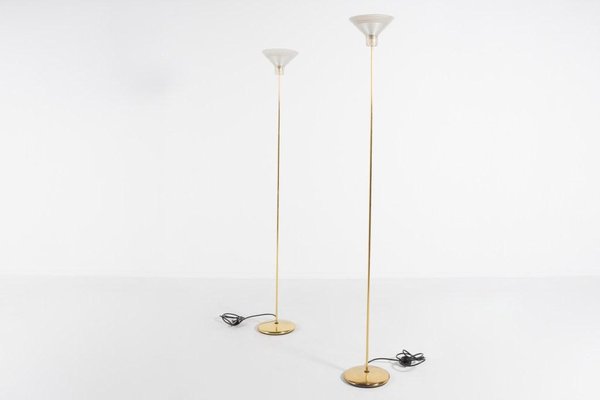 Italian Golden Floor Lamps with Glass Shade, 1970s, Set of 2-KMC-1168560