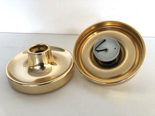 Italian Golden Flush Mount Lights, 1970s, Set of 2-VNE-1798789