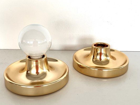 Italian Golden Flush Mount Lights, 1970s, Set of 2-VNE-1798789