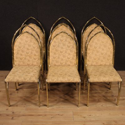 Italian Golden Metal Dining Chairs, 1970s, Set of 6-RP-733539