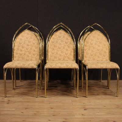 Italian Golden Metal Dining Chairs, 1970s, Set of 6-RP-733539