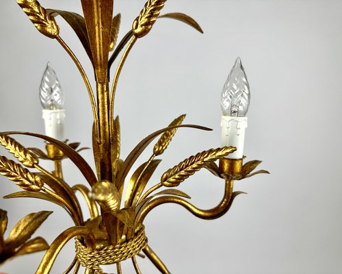 Italian Golden Wheat Sheaf Chandelier, 1960s-GYX-2026788