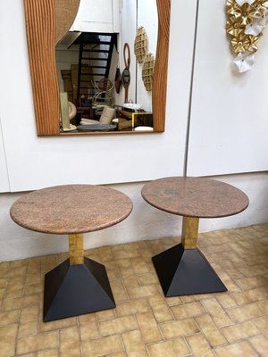 Italian Granite and Brass Side Tables, 1980s, Set of 2-FUE-858022