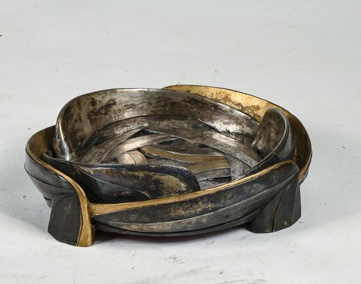 Italian Gray and Golden Metal Resin Ashtray from Brumel, 1950s-RAQ-1255642