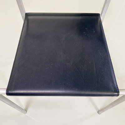 Italian Gray Metal and Black Leather Chairs attributed to Fly Line Di Carrè, 1990s, Set of 3-GDD-1749328