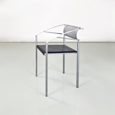 Italian Gray Metal and Black Leather Chairs attributed to Fly Line Di Carrè, 1990s, Set of 3-GDD-1749328