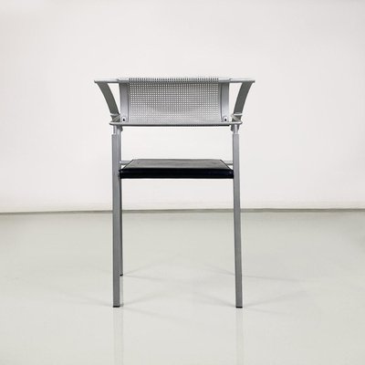 Italian Gray Metal and Black Leather Chairs attributed to Fly Line Di Carrè, 1990s, Set of 3-GDD-1749328