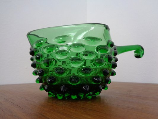 Italian Green Bubble Glass Vases & Bowl by Empoli, Set of 3, 1960s-RDW-1352969