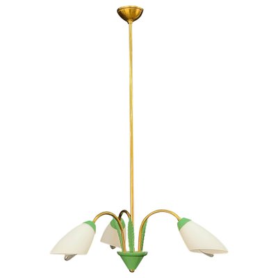 Italian Green Enamel Metal, Brass and Opal Glass Pendant Light from Stilnovo, 1950s-JDR-1125982