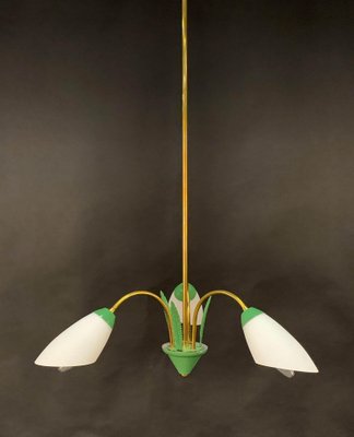 Italian Green Enamel Metal, Brass and Opal Glass Pendant Light from Stilnovo, 1950s-JDR-1125982