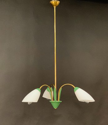 Italian Green Enamel Metal, Brass and Opal Glass Pendant Light from Stilnovo, 1950s-JDR-1125982