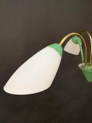 Italian Green Enamel Metal, Brass and Opal Glass Pendant Light from Stilnovo, 1950s-JDR-1125982