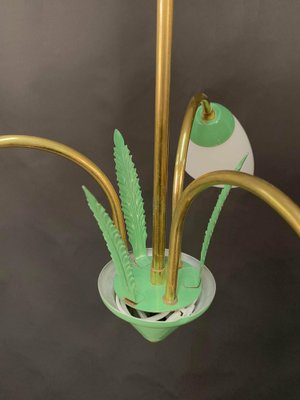 Italian Green Enamel Metal, Brass and Opal Glass Pendant Light from Stilnovo, 1950s-JDR-1125982