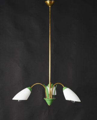 Italian Green Enamel Metal, Brass and Opal Glass Pendant Light from Stilnovo, 1950s-JDR-1125982