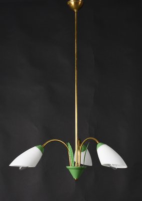 Italian Green Enamel Metal, Brass and Opal Glass Pendant Light from Stilnovo, 1950s-JDR-1125982