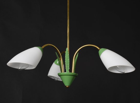 Italian Green Enamel Metal, Brass and Opal Glass Pendant Light from Stilnovo, 1950s-JDR-1125982