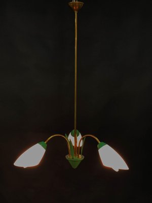 Italian Green Enamel Metal, Brass and Opal Glass Pendant Light from Stilnovo, 1950s-JDR-1125982