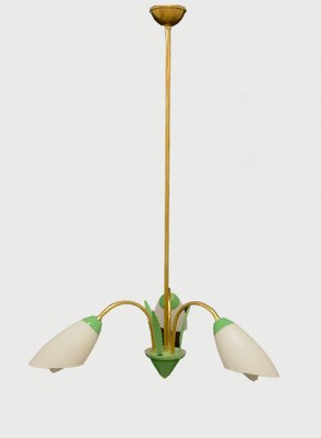 Italian Green Enamel Metal, Brass and Opal Glass Pendant Light from Stilnovo, 1950s-JDR-1125982