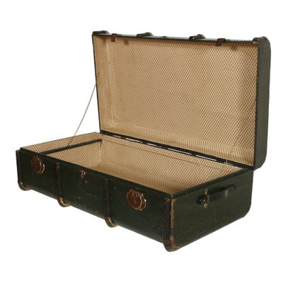 Italian Green Wood and Hemp Canvas Travel Trunk, 1920s-NJV-884849