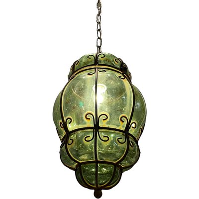 Italian Green Wrought Iron Murano Pendant Light-JJC-1275364