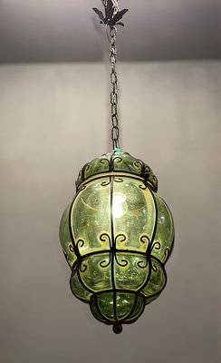 Italian Green Wrought Iron Murano Pendant Light-JJC-1275364