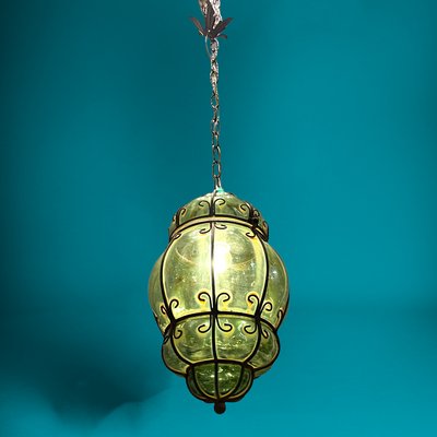 Italian Green Wrought Iron Murano Pendant Light-JJC-1275364