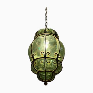 Italian Green Wrought Iron Murano Pendant Light-JJC-1275364