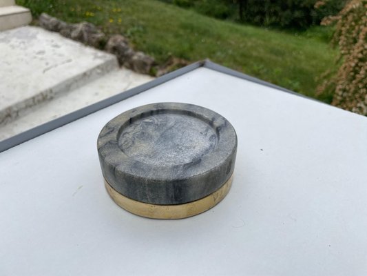 Italian Grey Vide Poche Ashtray in Marble and Brass, 1960-UR-1290018