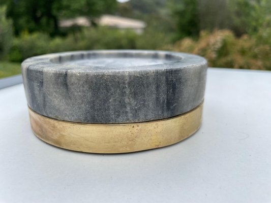 Italian Grey Vide Poche Ashtray in Marble and Brass, 1960-UR-1290018