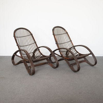 Italian Guinea Cane Wicker Armchairs, 1960s, Set of 2-JQO-1431754