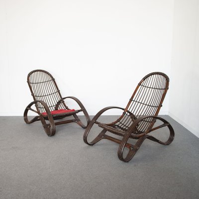 Italian Guinea Cane Wicker Armchairs, 1960s, Set of 2-JQO-1431754