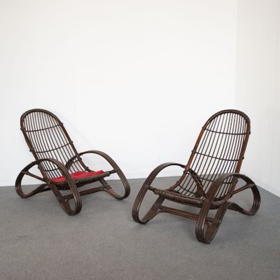 Italian Guinea Cane Wicker Armchairs, 1960s, Set of 2-JQO-1431754